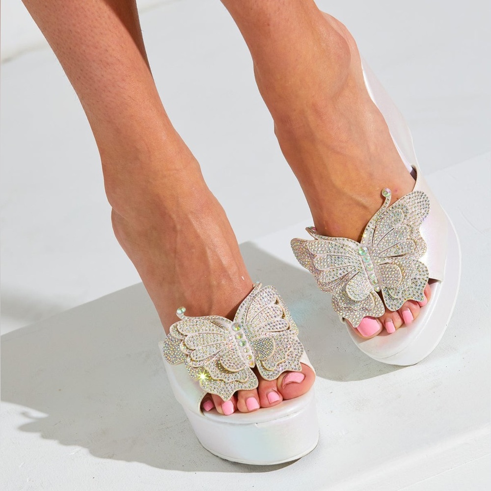SPARKL FAIRY COUTURE Mackenzie Rhinestone Butterfly Platform Wedges Purple 9